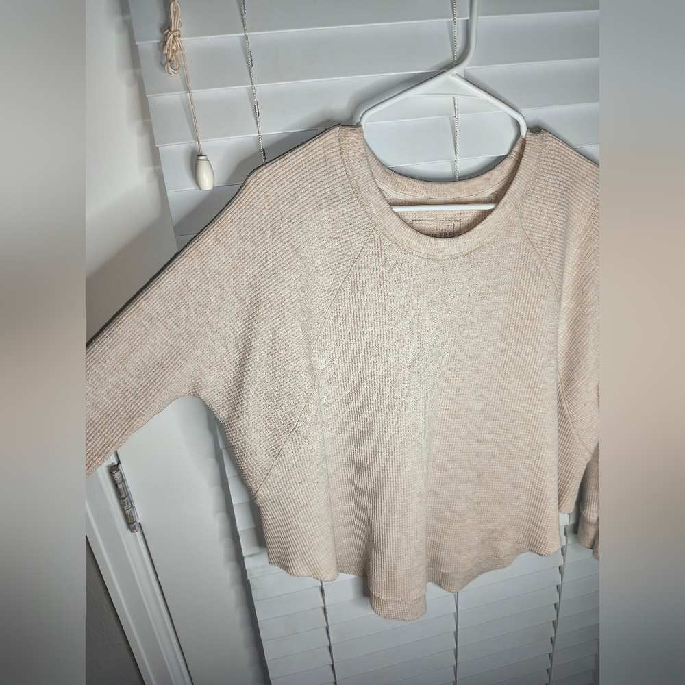 We The Free People Women's T-shirt Size S Beige Long Sleeve Free Fit Oversized